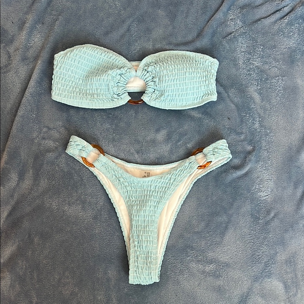SHEIN Light Blue Textured Bikini Set
